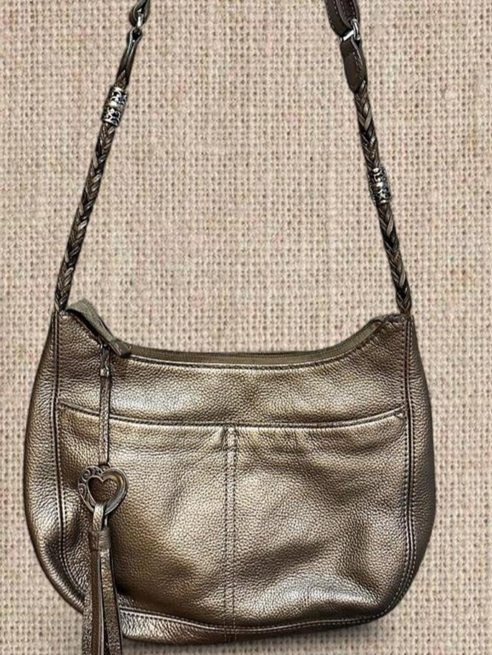 Vintage Brighton Barbados Metallic Ziptop Hobo Bag